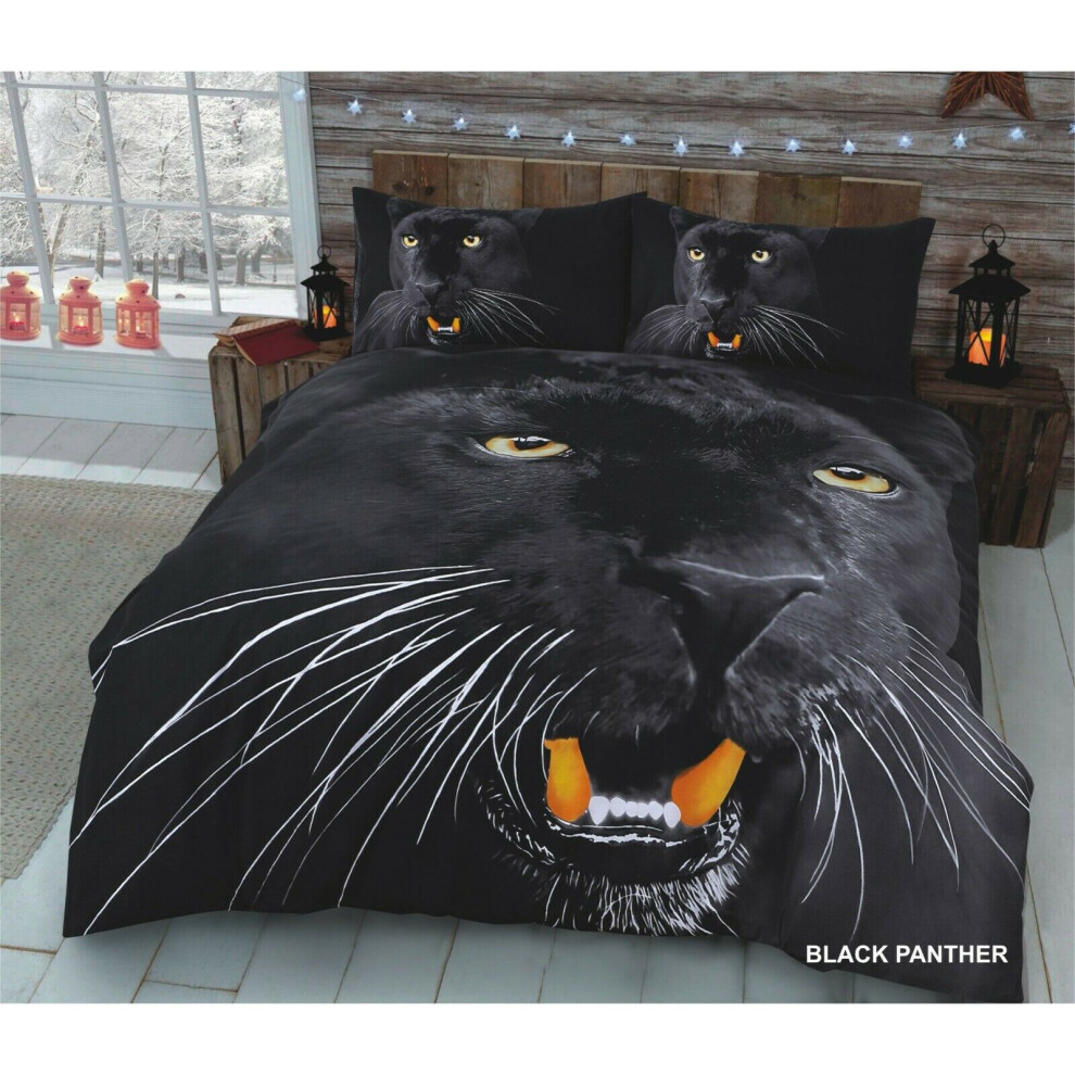 (3D Black Panther, Single) 3D Animal Print Bedding Quilt Cover Duvet Set