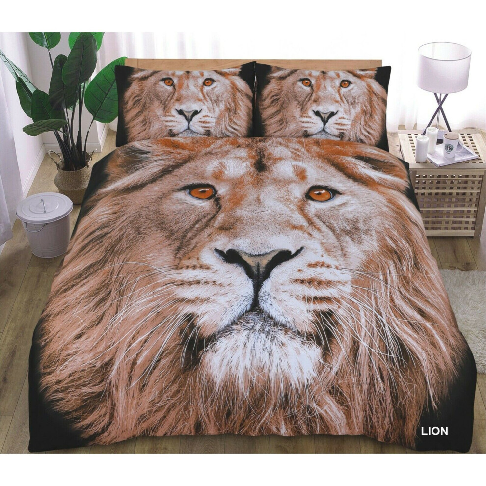 (3D Lion, King) 3D Animal Print Bedding Quilt Cover Duvet Set