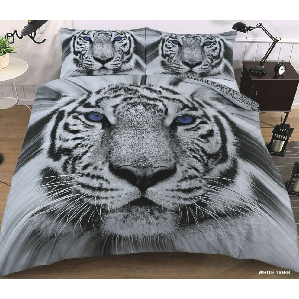 (3D White Tiger, Single) 3D Animal Print Bedding Quilt Cover Duvet Set