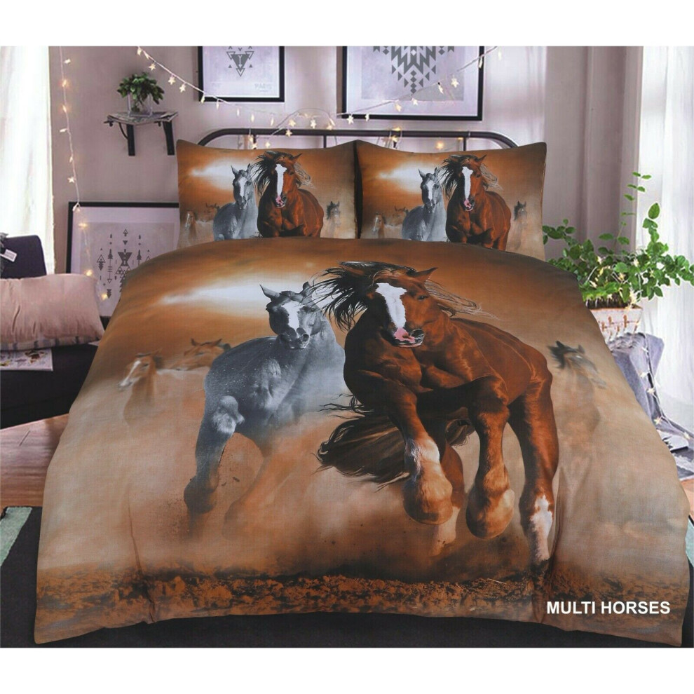 (3D Multi Horses, Single) 3D Animal Print Bedding Quilt Cover Duvet Set