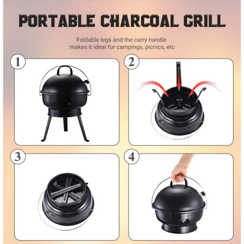 Metal Portable Charcoal Grill Black BBQ 1