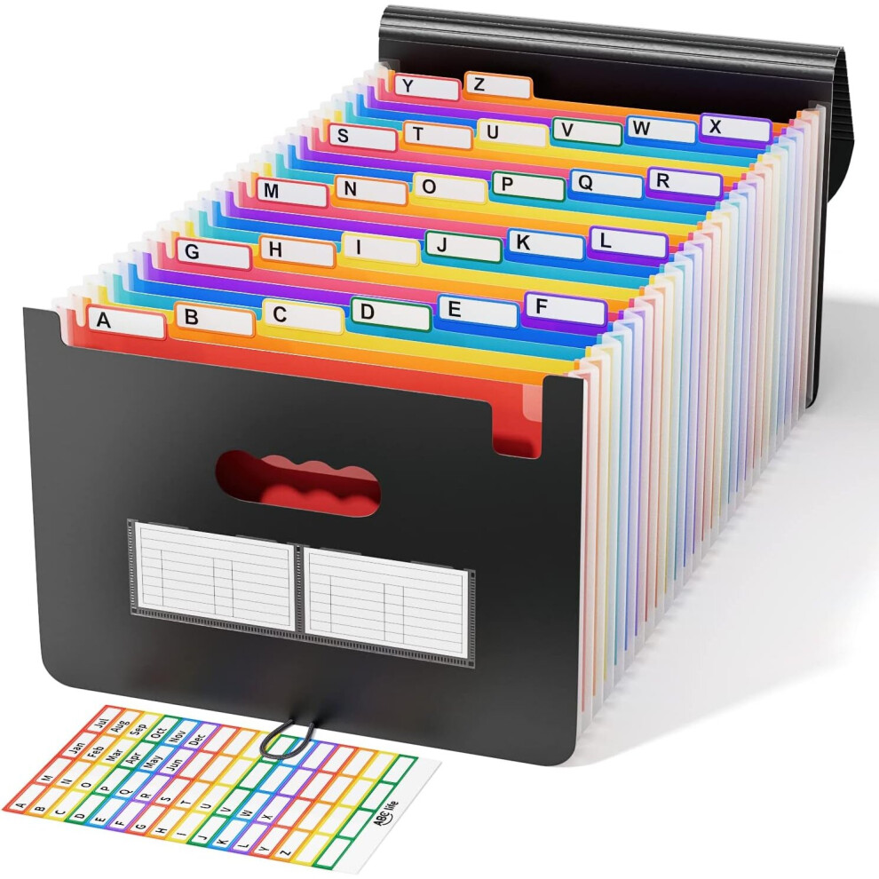 Expanding File FolderABC Life 26 Pockets Portable Rainbow A4 File Organiser Self Standing Accordion Document Wallet Box High Capacity Storage