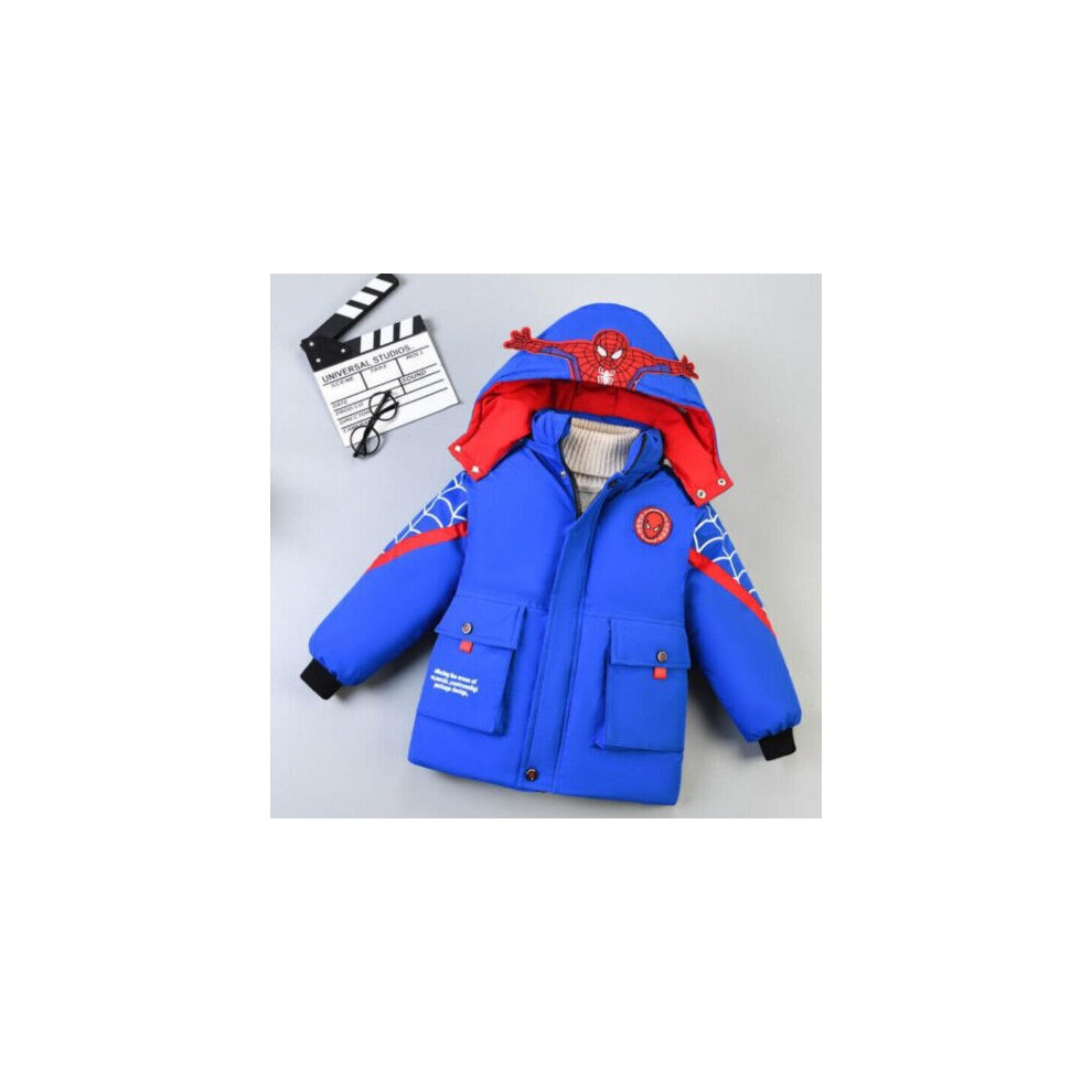 ( Blue, 110cm?3-4years?) For Kids Boys Spiderman Hooded Jacket Winter Coat Parka Outerwear