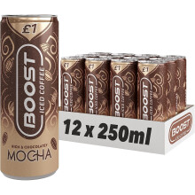 Boost Iced Coffee Mocha, 12 x 250 ml, Ready-To-Drink Cold Brew Coffee Drink, The Perfect Caffeine Boost, A Rich & Chocolately Blend of 100% Arabica