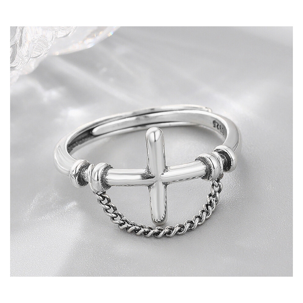 Photos - Ring Vintage Cross Line Adjustable 925 Sterling Silver  Women Jewellery Xmas Gift