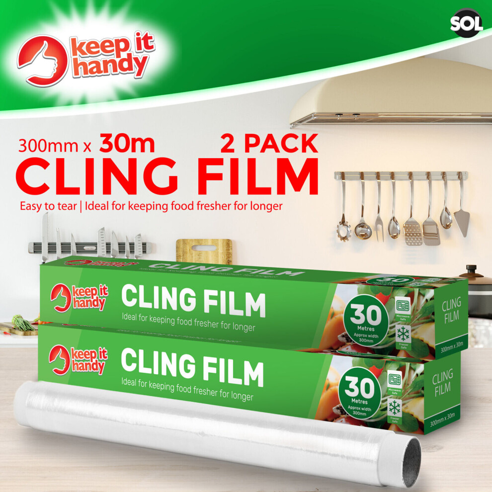 ( 2 units (2 x 30M)) 60-120M 300mm Cling Film | 2-4 Pack 30M Food Rolls Kitchen Plastic Wrap