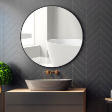 (40CM-Black) Slim Frame Round Mirror Wall Mounted Mirror Bathroom Bedroom Makeup Mirror