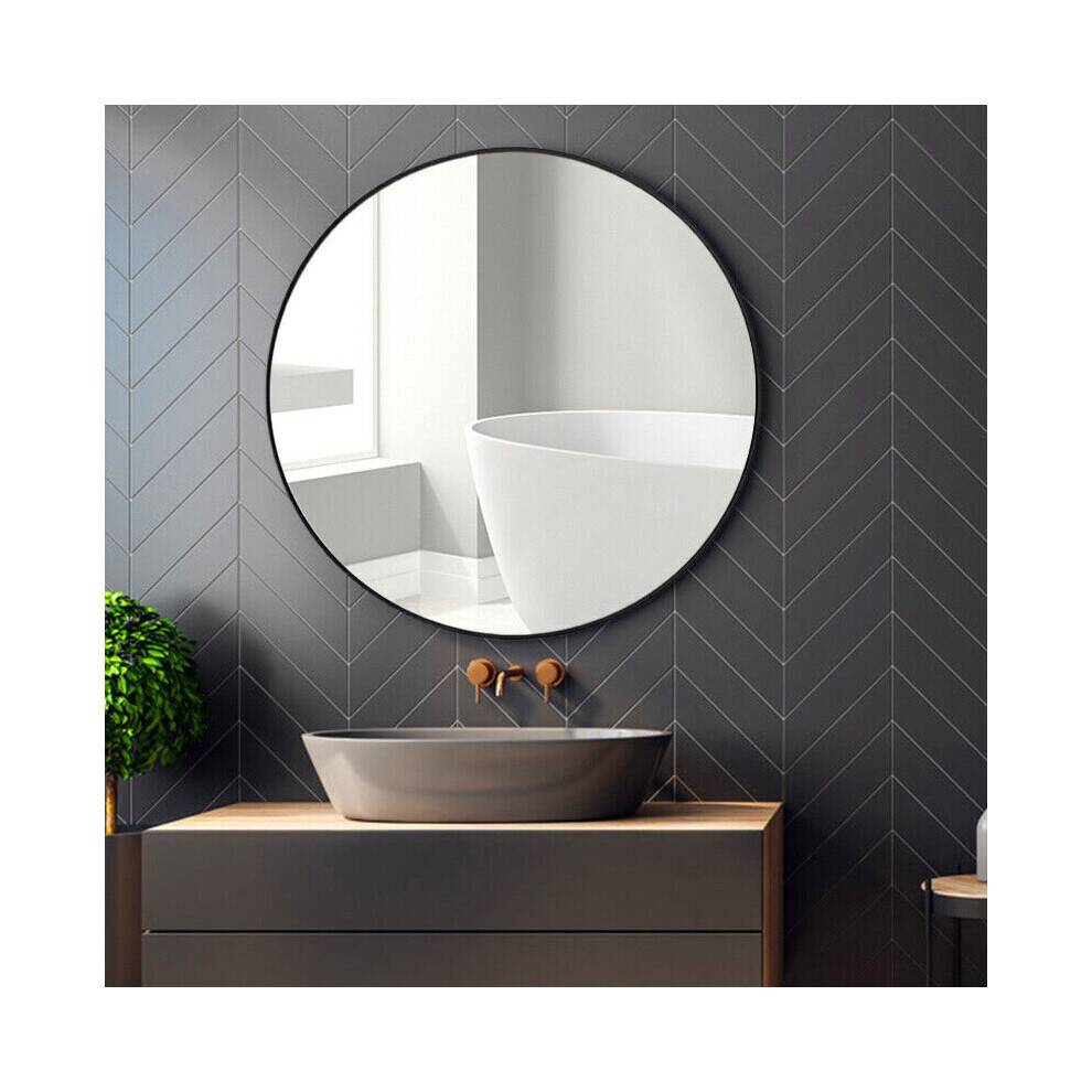 (40CM-Black) Slim Frame Round Mirror Wall Mounted Mirror Bathroom Bedroom Makeup Mirror