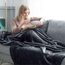 (Black, Double: 150 cm x 200 cm) 310 GSM Blanket Fleece Single Double King Super King Size Bed Throw Sofa Mink Blanket