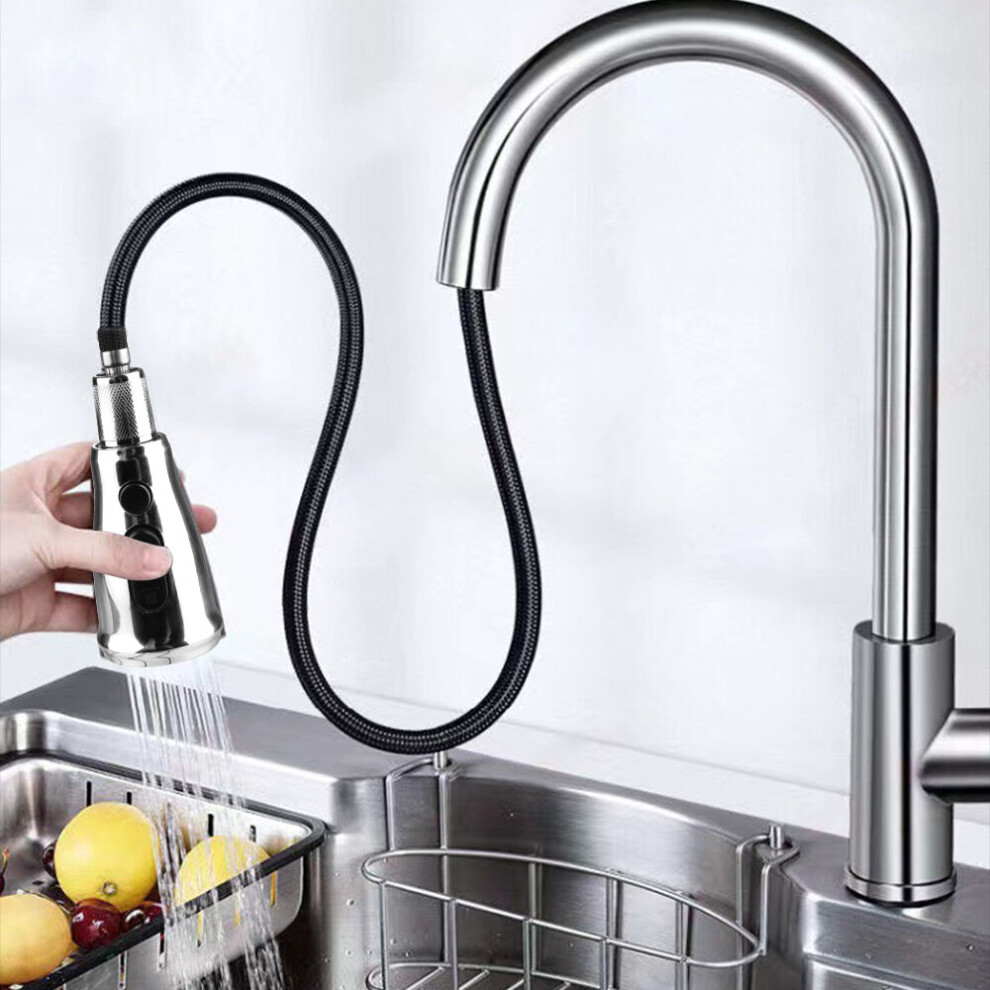 Stainless Steel Kitchen Taps Sink Mixer Pull Out Spray Tap Single Faucet - Silver