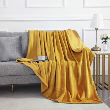 (Yellow Mustard, Double: 150 cm x 200 cm) 310 GSM Blanket Fleece Single Double King Super King Size Bed Throw Sofa Mink Blanket