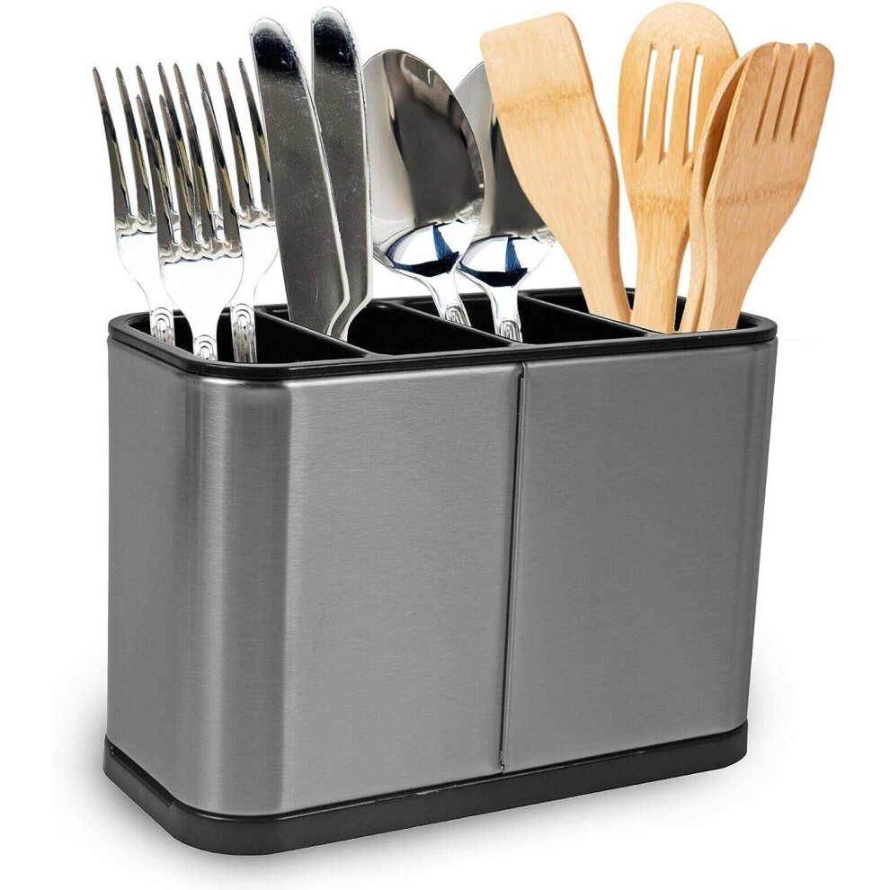 MantraRaj Kitchen Cutlery Holder Stainless Steel Utensil Holder Weighted Base for All Kitchens Countertop Or Table Flatware Organizer