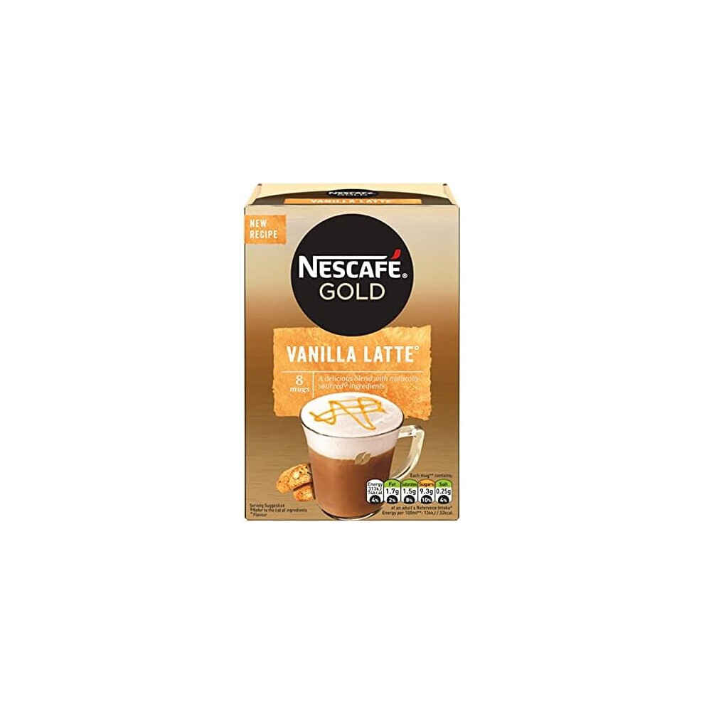 Nescafe Gold Vanilla Latte Instant Coffee Sachets (Pack of 6, Total 48 Sachets)