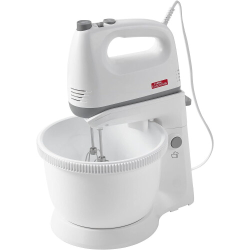 White Electric Stand Mixer with Bowl, 3L, 400W, Whisks & Dough Hooks,