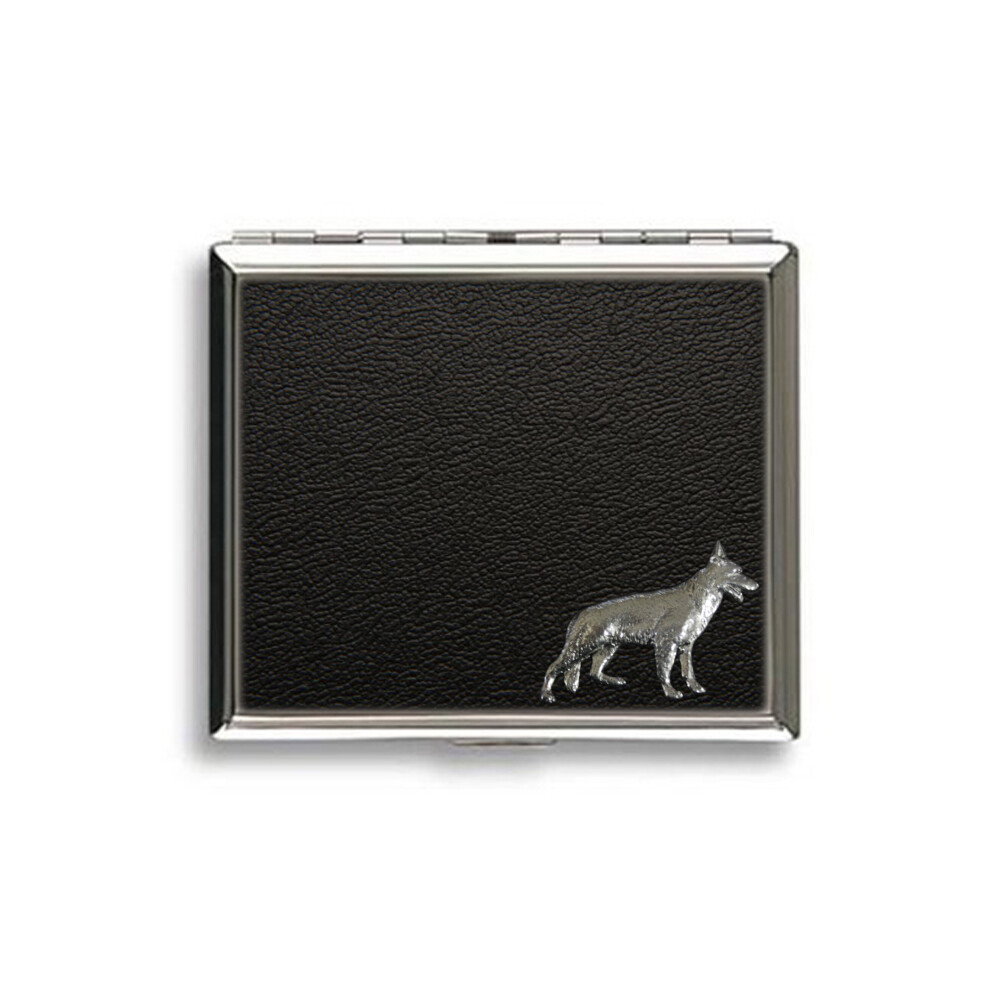 Alsatian German Shepherd dog black leather covered cigarette case