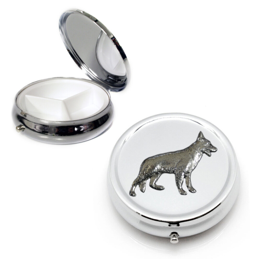 Knight Silver Alsatian German Shepherd Dog Round Pill Box