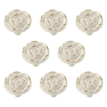 8Pcs Antique Flower Cabinet Knobs, Vintage Kitchen Shabby Chic Zinc Alloy White Drawer Pull Handles for Dresser