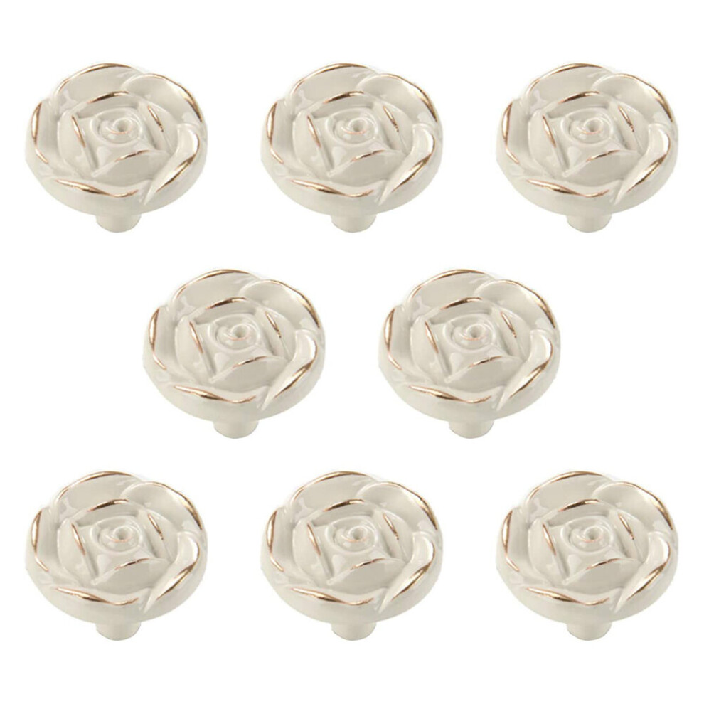 8Pcs Antique Flower Cabinet Knobs, Vintage Kitchen Shabby Chic Zinc Alloy White Drawer Pull Handles For Dresser 4764232725990