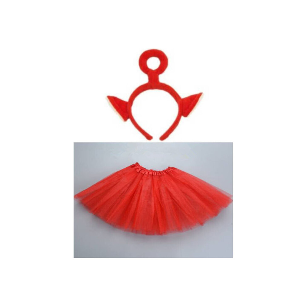 Newjass (Adults, ) Hot Girl Women Teletubbies Costume Set Laa Po Skirt Headband Fancy Dress Cosplay Red