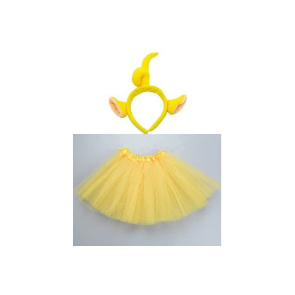 Newjass (Adults, Yellow) Hot Girl Women Teletubbies Costume Set Laa Po Skirt Headband Fancy Dress Cosplay
