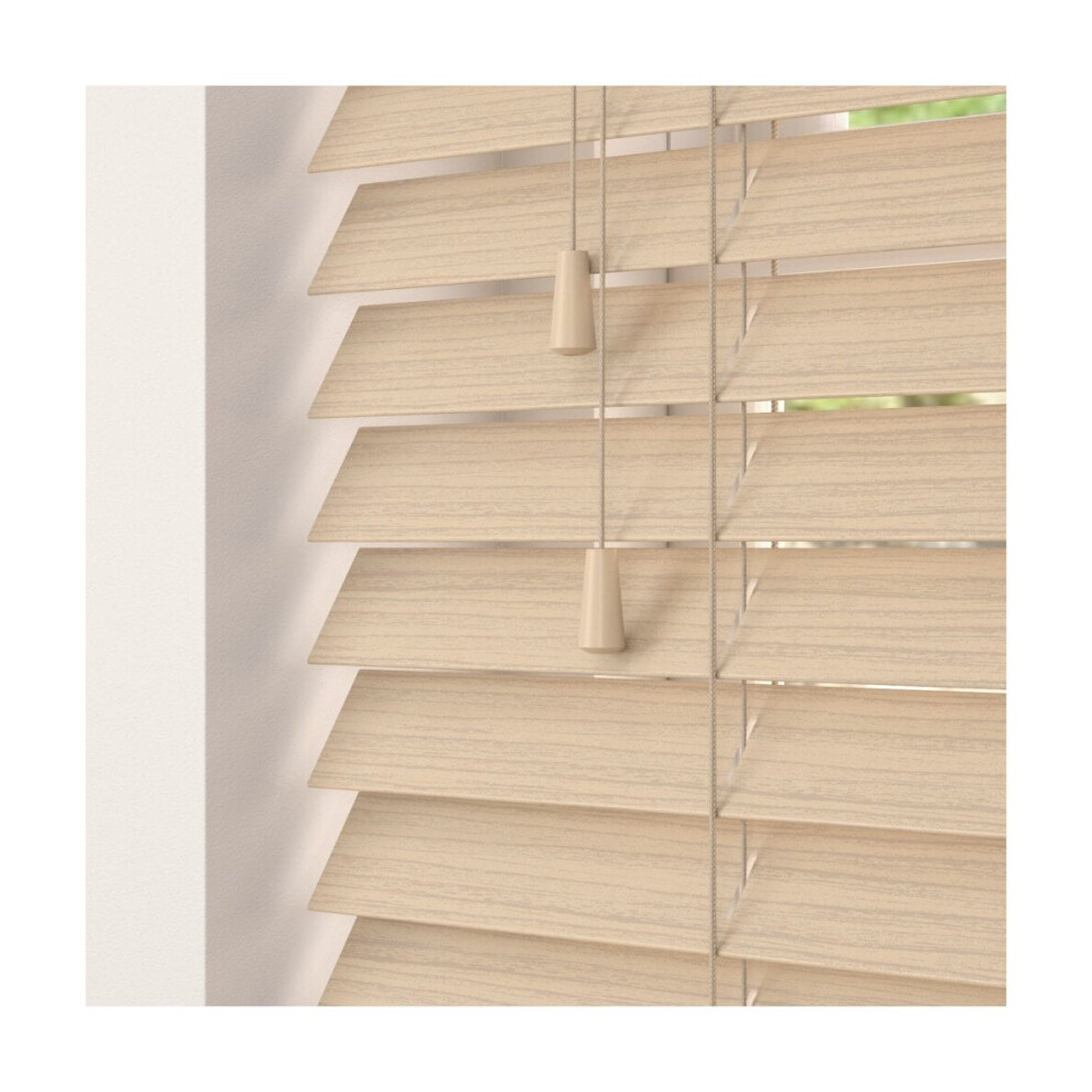 Fine Grain Faux Wood Venetian Blinds with Strings 130cm Drop  x 190cm Natural Oak-image-OPC-PC5MRJM-NEW
