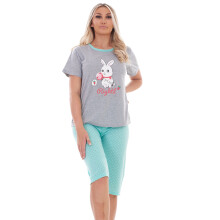 (Green, XXL) Malay Ladies Cropped Pyjama Set Short Summer Polka Soft Motif Bunny PJs M to XXL