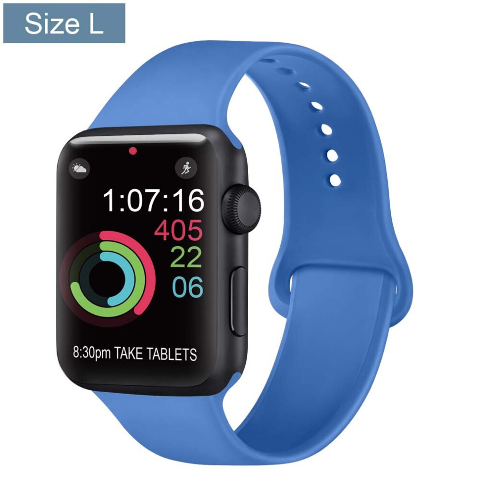 (Size L Sapphire BlueF, 42mm 44mm 45mm  F) Silicone Bracelet Band For Apple Watch Strap 8 7 6 5 4 3 2 SE 42MM 38M-image-OPC-PC5NJWB-NEW