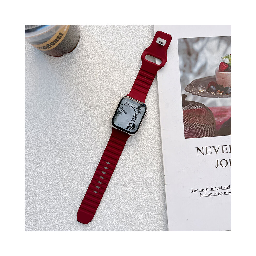 Ywei (Wine Reda, 38Mm 40Mm 41Mm A) Soft Silicone Sport Strap For Apple Watch Band Ultra 8 Se 7 Series 49M