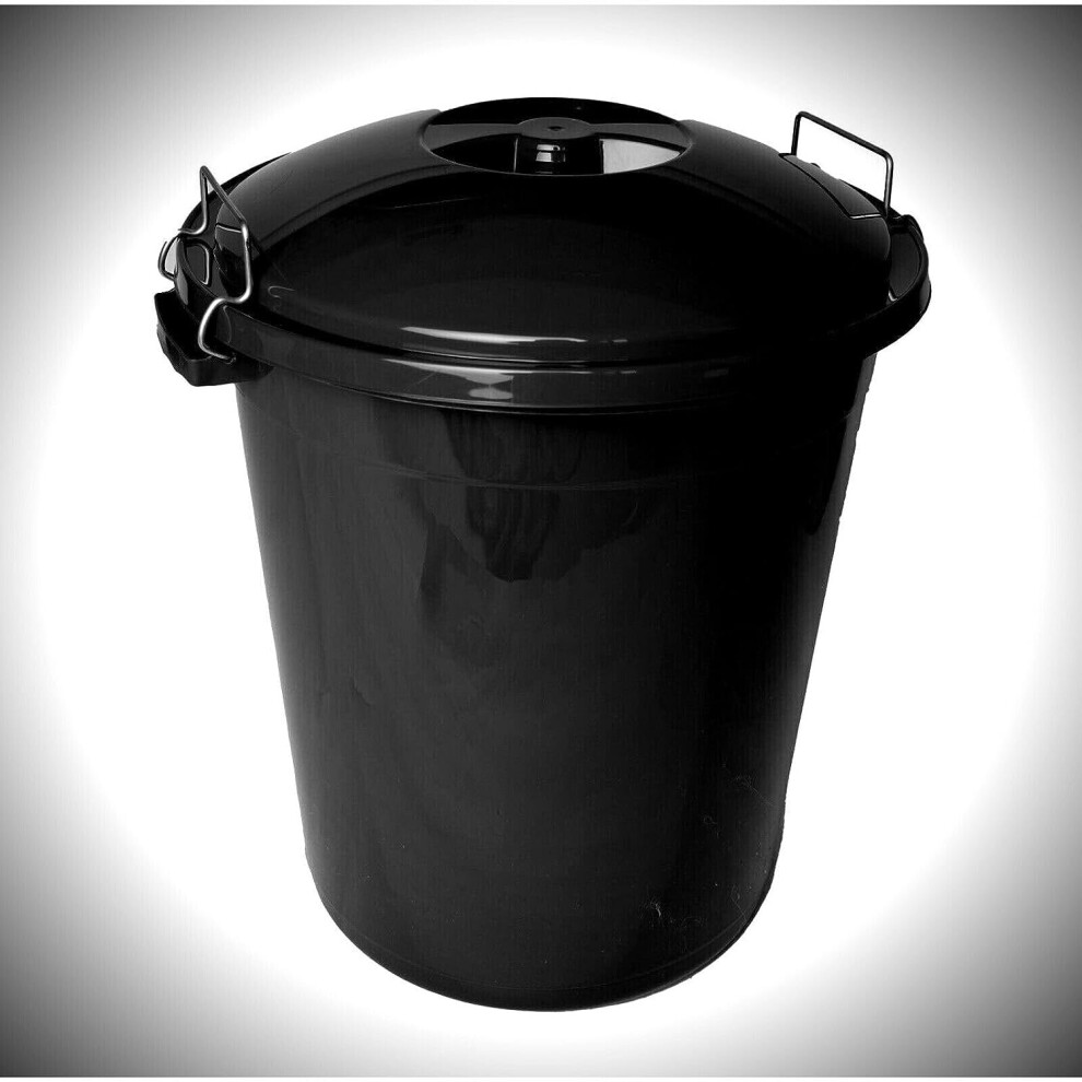 (2) 50L Black Dustbin Clip Lid Garden Kitchen Bin