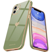 iPhone11 Case for Girl Women Cute Love-Heart Luxury Bling Plating Soft Back Cover Raised Full Camera Protection Bumper Silicone Shockproof Phone Case