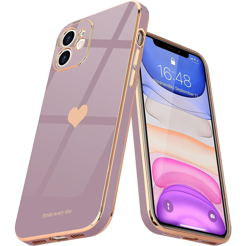 Iphone 11 Case For Girl Women Cute Love-Heart Luxury Bling Plating Soft Back Cover Raised Camera Protection Bumper Silicone Shockproof Phone Case 7042558912223