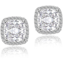 Cubic Zirconia Earrings Studs, CZ Stud Earrings YOMELA White Gold 10MM Square Round Teardrop Heart Halo Stud Earrings Hypoallergenic for Women