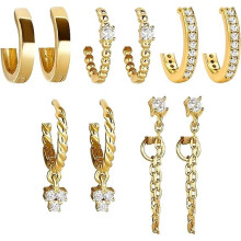 5 Pairs Gold & Silver Huggie Hoop Earrings Set - Small Dangle Chain Huggies for Women & Girls, Hypoallergenic 14K Gold-Plated