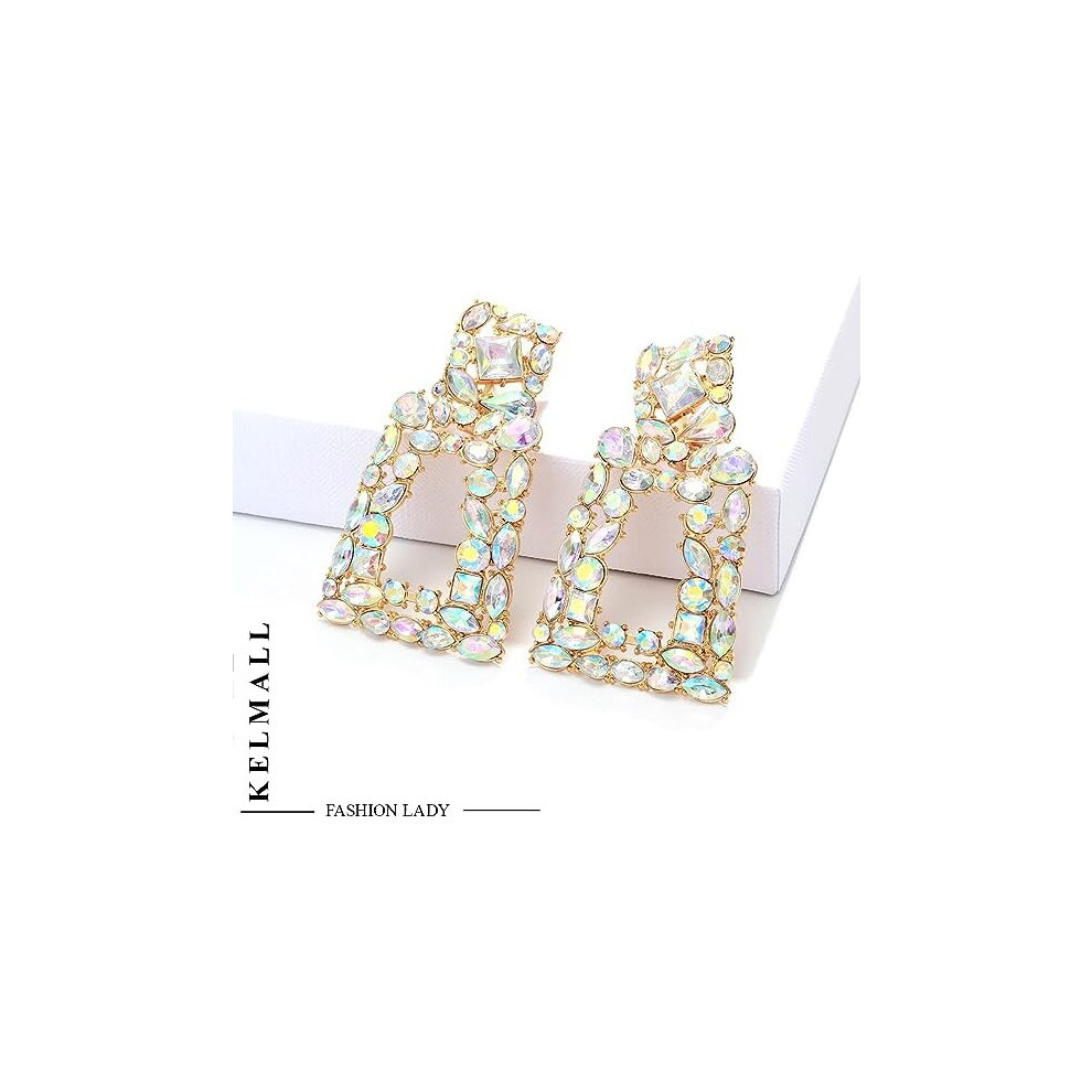 Photos - Earrings TIANFU Rhinestone Rectangle Dangle  for Women Sparkly Crystal Geometric Drop Statement  