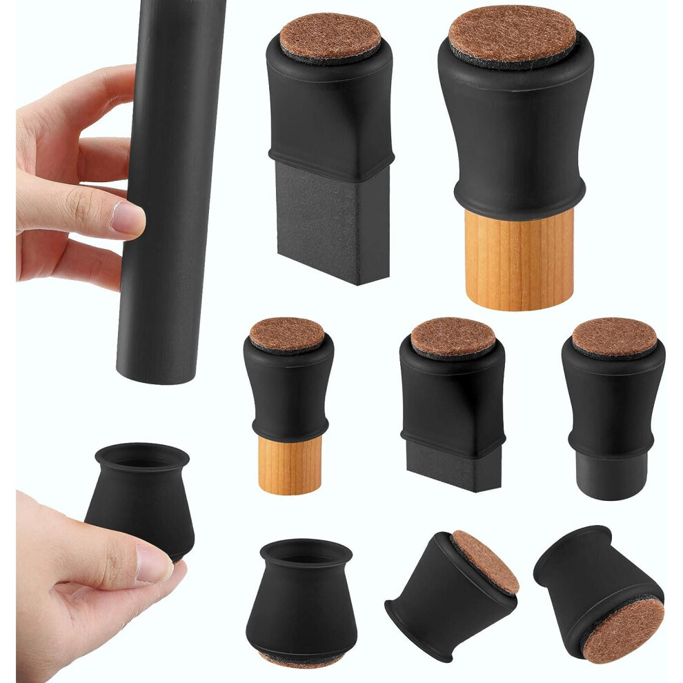 Black Silicone Chair Foot And Floor Protector, With Felt Chair Foot Cap, Silicone Furniture Foot Protector, Wooden Floor Protector (1.2 "-1.5"Black) 7042558909230