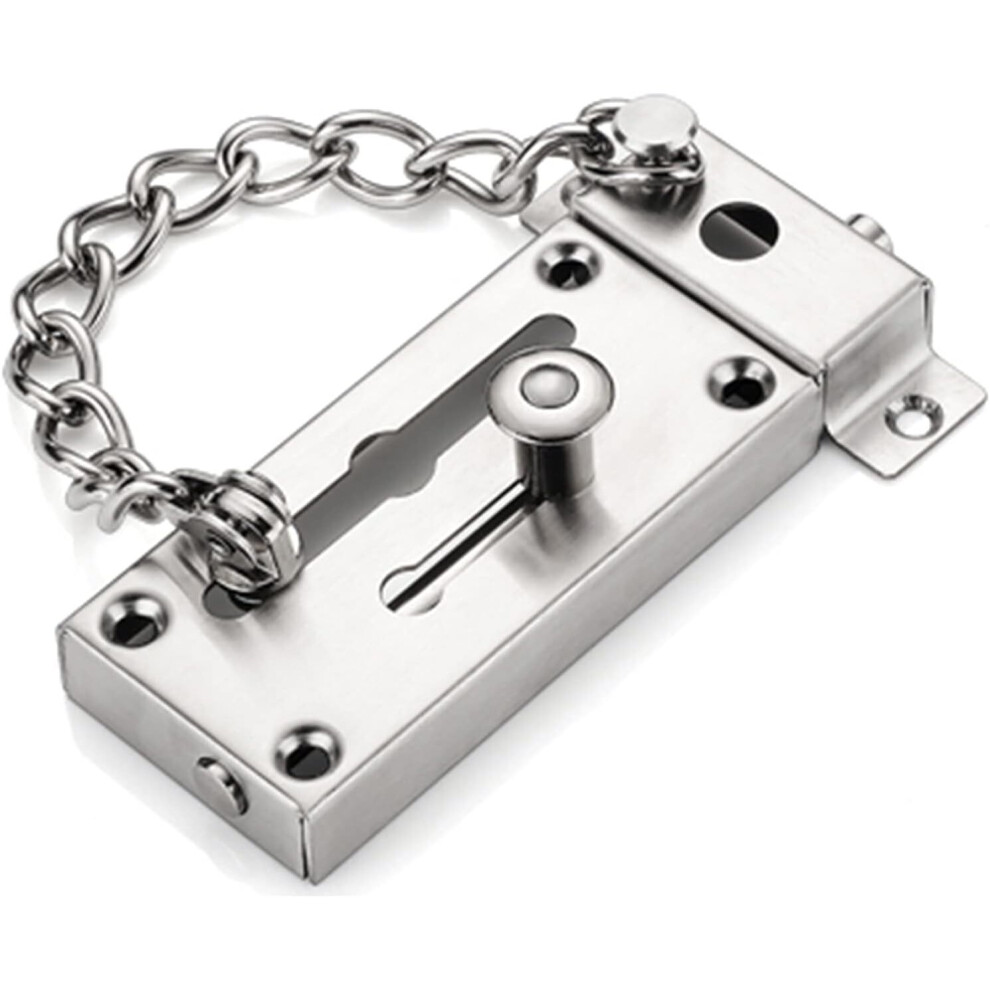 Door Latch Barrel Bolt With Anti-Theft Chain, Heavy-Duty Thickened Stainless Steel Sliding Latch With 6 Screws (Silver Color) 7042558908929