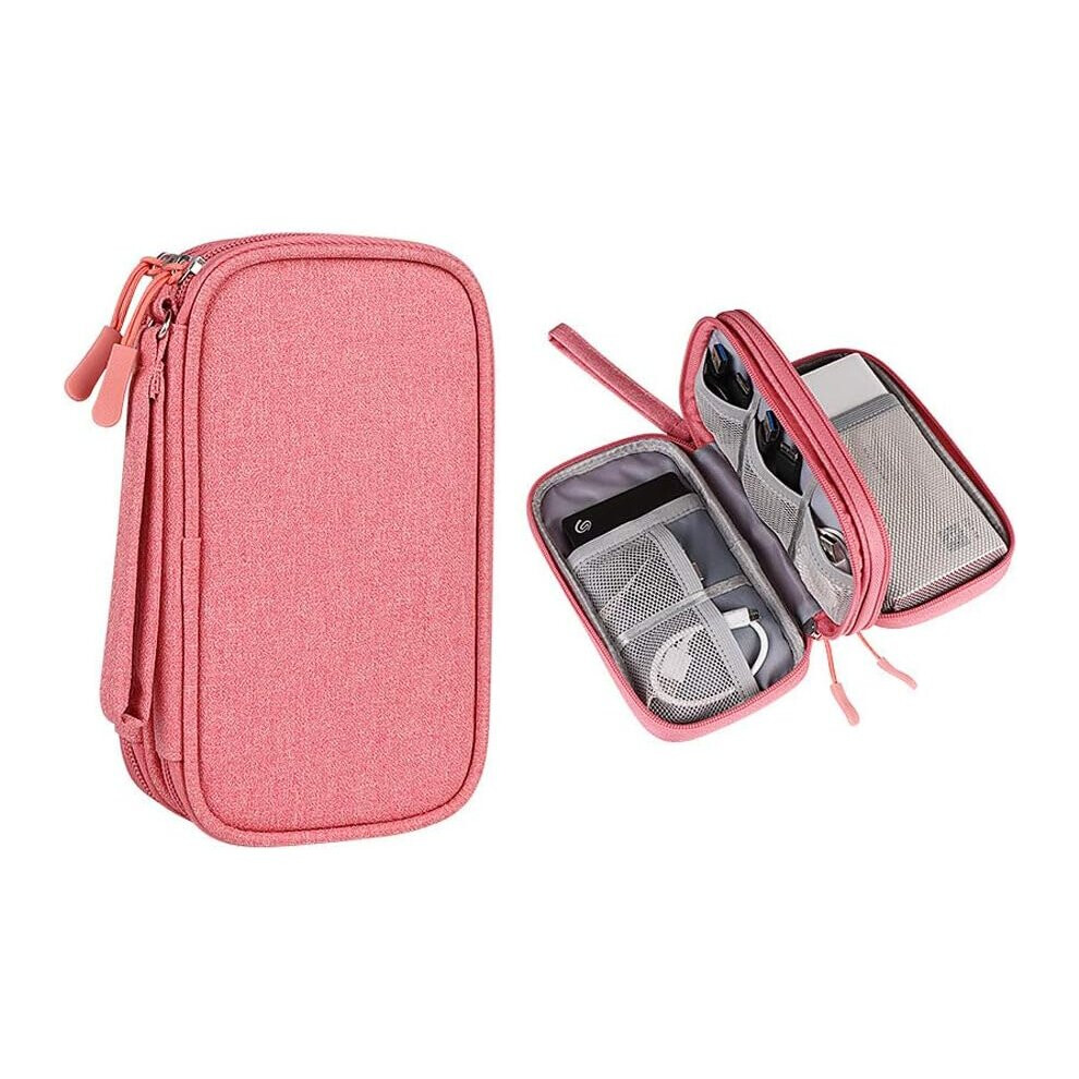 Power Bank Case Electronic Accessories Organizer Bag Cable Organizer Bag USB Flash Drive Case External Hard Drive Case (Pink)