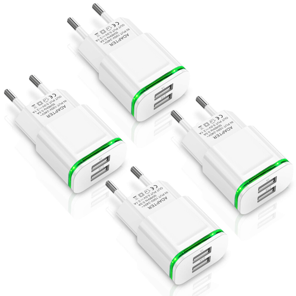 4-Pack European Plug Adapter, 2.1A Europe Dual USB Charger Plug