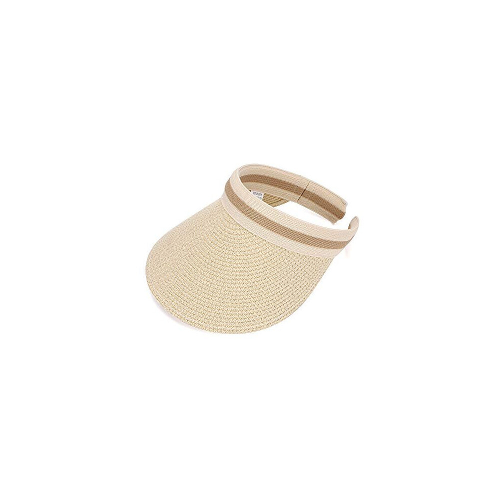 Women Large Brim Beach Straw Golf Sun Hat Summer Cap (Beige)