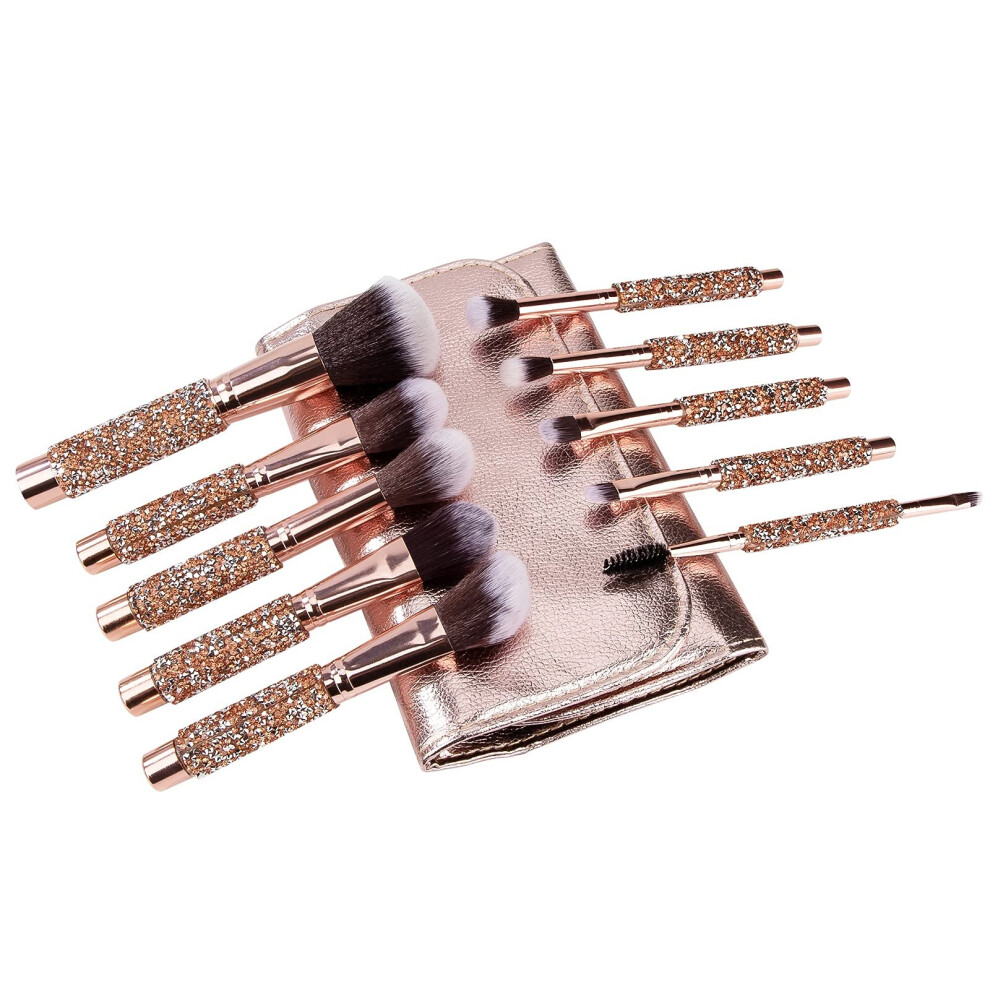 Gopatriot Memory Set Of 10 Makeup Brushes With Diamond-Studded Handle