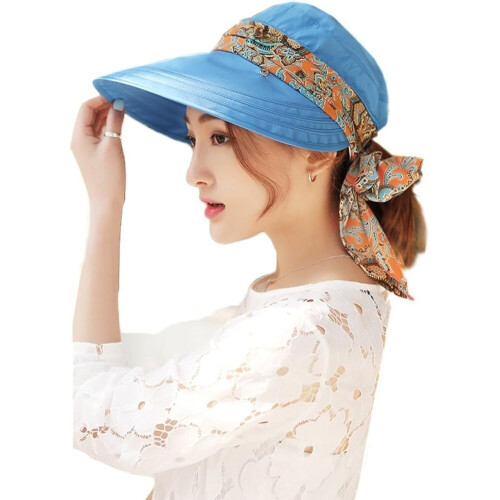 Women 2 in 1 Foldable Sun Hat With Neck Flap (Blue) 1