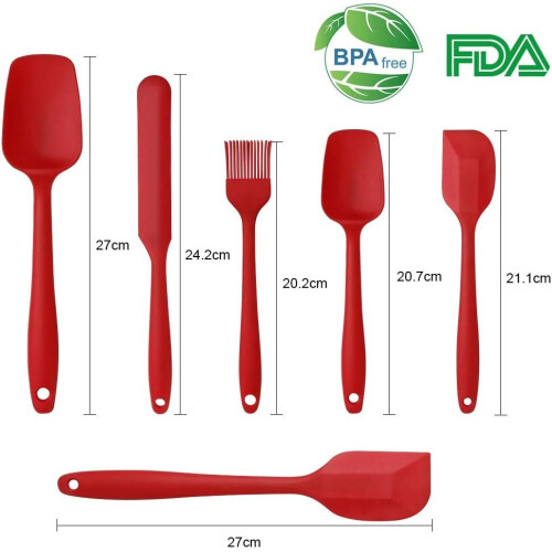 Silicone Spatulas Spoons Set, 6Pcs Silicone Kitchen Utensils Red 2