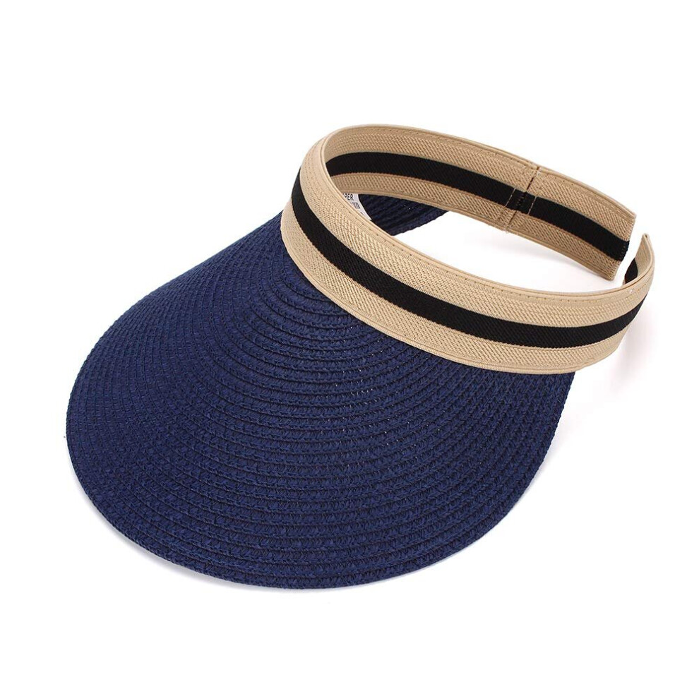 Women Large Brim Beach Straw Golf Sun Hat Summer Cap (Blue)