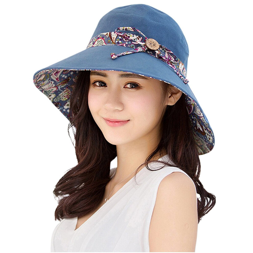 Women's Sun Hat Sunscreen Outdoor Wide Brim Cap (Blue