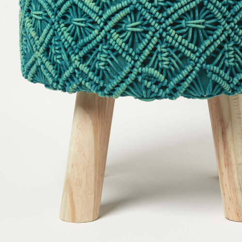 Homescapes (Teal Green) Willow Macrame Teal Green Footstool 2