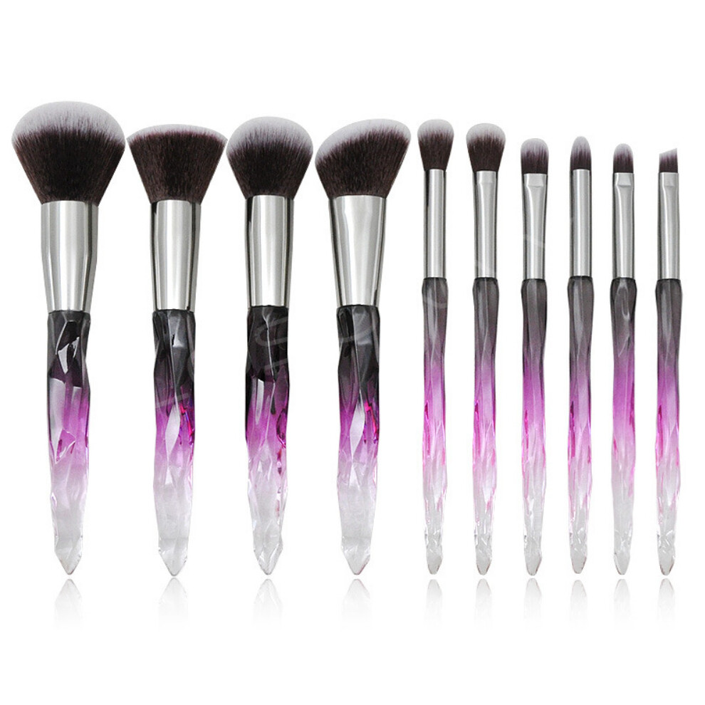 Gopatriot Memory Brown Makeup Brushes Crystal Handle Cosmetic Brush Set 10Pcs
