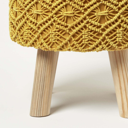 Homescapes (Yellow) Willow Macrame Teal Green Footstool 2