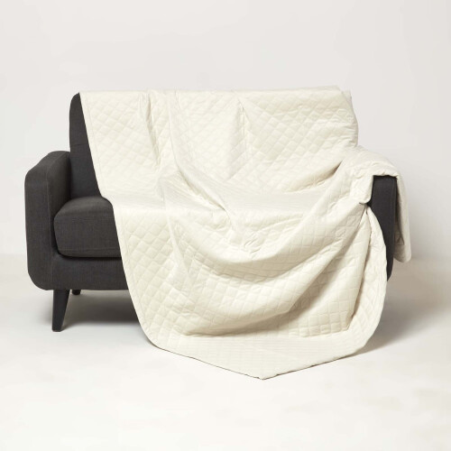 Homescapes (Cream) Diamond Quilted Velvet Throw 1