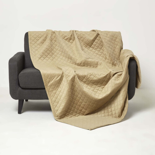 Homescapes (Beige) Diamond Quilted Velvet Throw 1