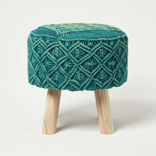Homescapes (Teal Green) Willow Macrame Teal Green Footstool